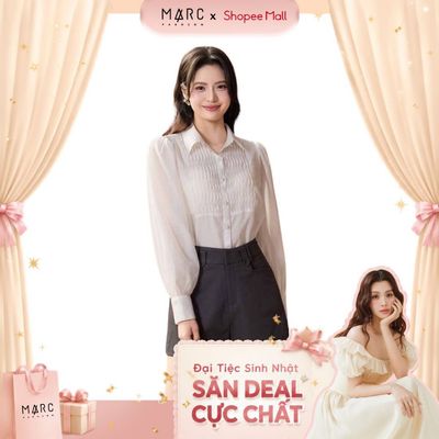 MARC FASHION Áo sơ mi tơ kiểu linen phối ly ngực - CBAK022609