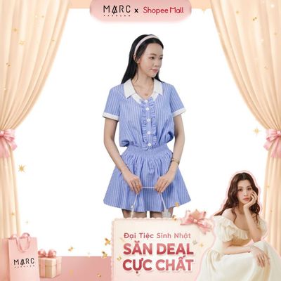 MARC FASHION Đầm mini sọc cổ phối smocking eo_CBDN022643