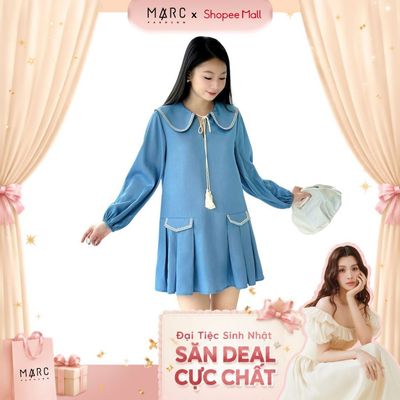 MARC FASHION Đầm Babydoll Tay Dài Phối Tùng Xếp Ly - FASH051125