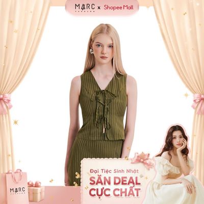 MARC FASHION  Áo Gile Kẻ Sọc Thắt Nơ Thân Trước - FANH103424