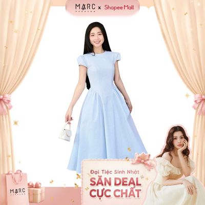 MARC FASHION Đầm KIểu Nữ Sọc Nhún Tùng - CBDD012615