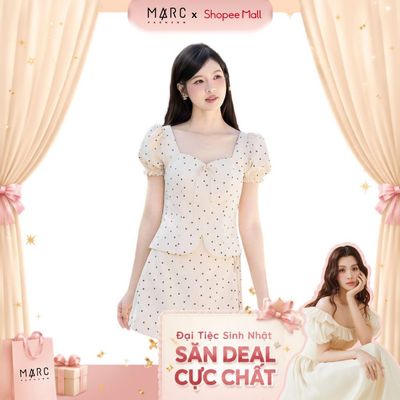 MARC FASHION Áo Kiểu Kaki Hoa Nhí Cổ Tim Tay Phồng - CBAK012623