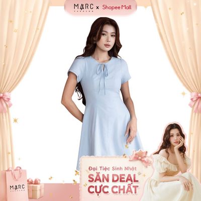MARC FSHION Đầm Kiểu Nữ Linen Cổ Giọt Nước Thắt Nơ - CBDN122521