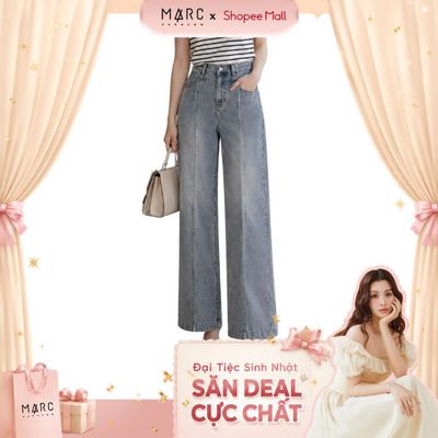 MARC FASHION Quần Jean Nữ Ống Rộng Phối Mảnh Diễu Chỉ Nổi - FAQJ012656