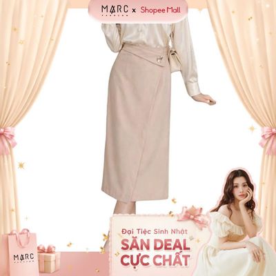 MARC FASHION Chân váy midi đắp chéo phối cúc kim loại CBVD042616