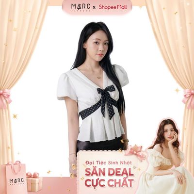 MARC FASHION Áo kiểu phối nơ chấm bi_CBAK012614