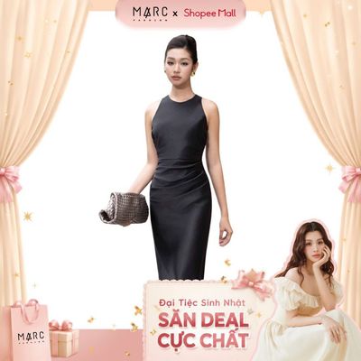 MARC FASHION Đầm Maxi Lụa Cổ Tròn Nhún Eo - CBDD112501