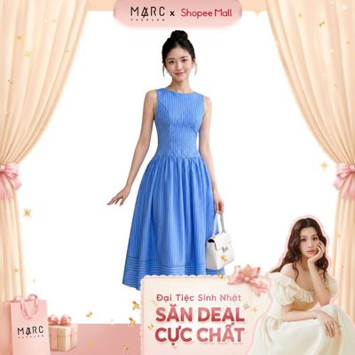 MARC FASHION_Đầm midi sọc sát nách chiết eo tùng xòe_CBDD062603