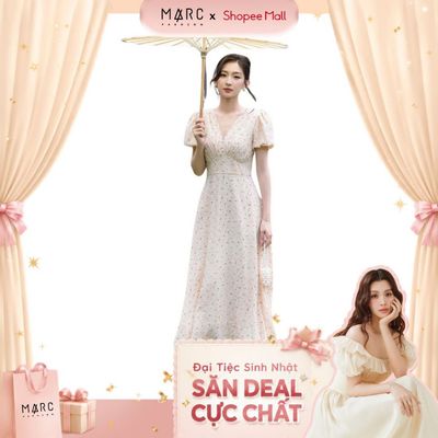 MARC FASHION Đầm Hoa Kiểu Nữ Cổ Tim Nhún Ngực - FADD102523