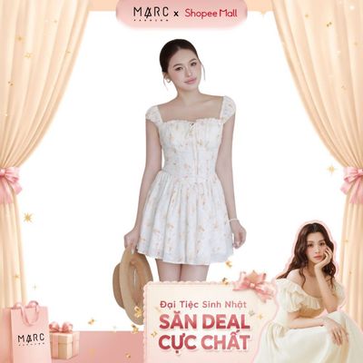 MARC FASHION_Đầm mini tơ thêu hoa dáng xòe_CBDN042624