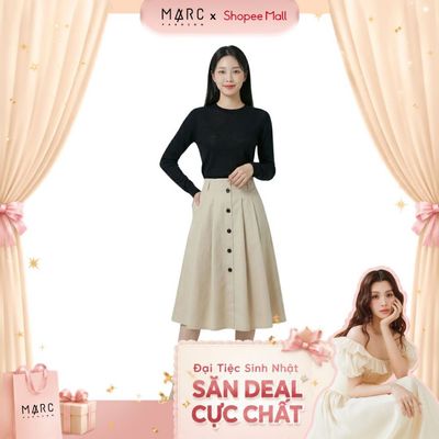 MARC FASHION Chân váy midi kaki xếp ly xòe CBVD022645