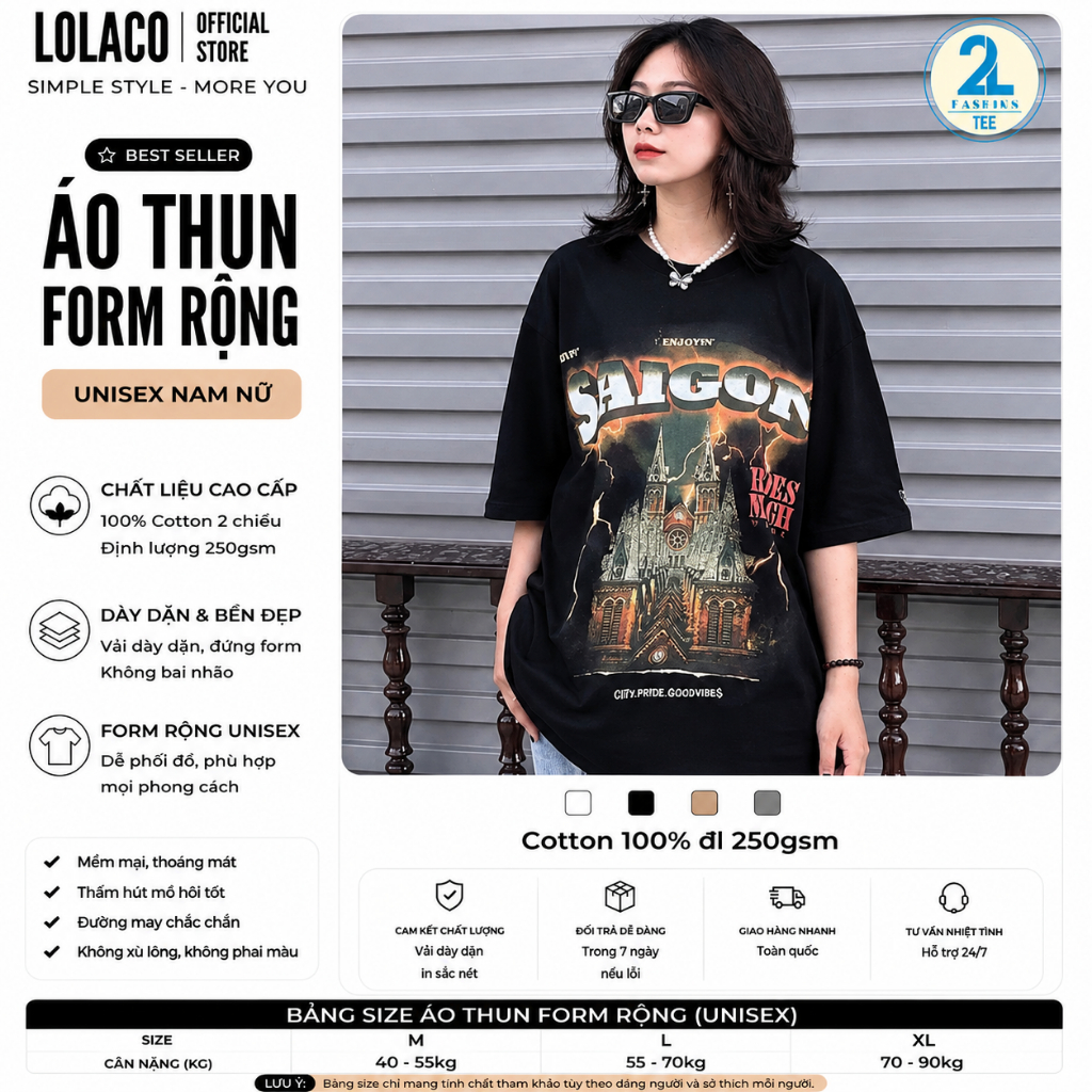 Áo thun form rộng Hades SAIGON SPIRIT BLACK nam nữ áo thun tay lỡ hades sài gòn, hà nội