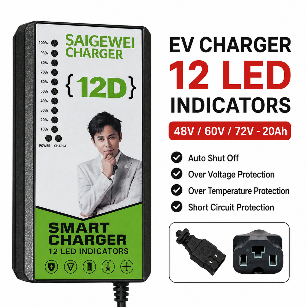 Sạc Xe Điện 12 Đèn LED 48V-84V 12A/20A Tự Ngắt Khi Đầy, Chống Phồng Bình, Sạc 4 Bình 5 Bình 6 Bình
