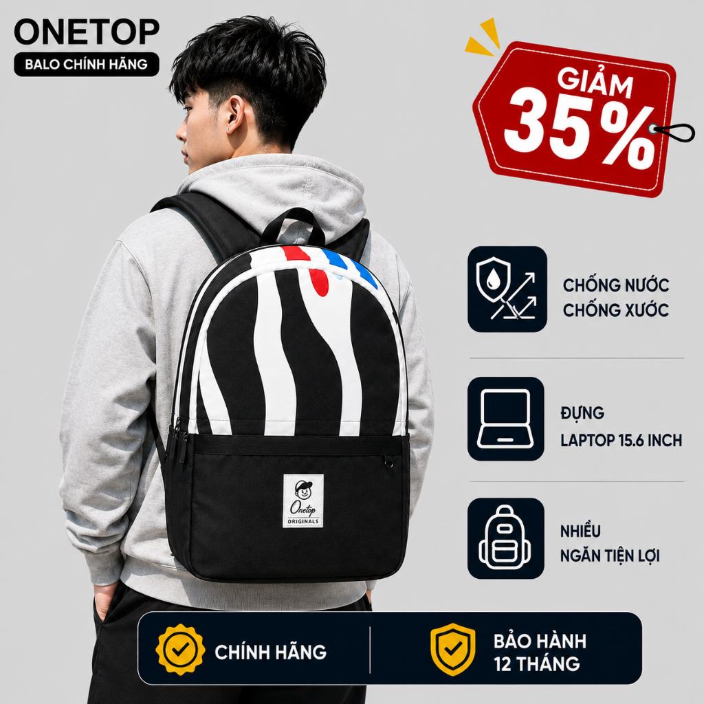 Balo học sinh thương hiệu ONETOP nhiều ngăn chống nước, cặp đi học nam nữ cấp 2 cấp 3 phong cách hàn quốc