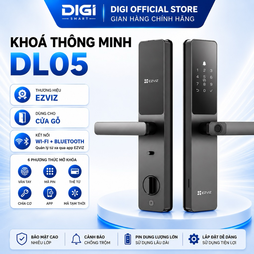 Khóa Vân Tay EZVIZ DL05 Dùng Cho Cửa Gỗ, Tích Hợp Chuông Cửa, Kết Nối Với Camera EZVIZ