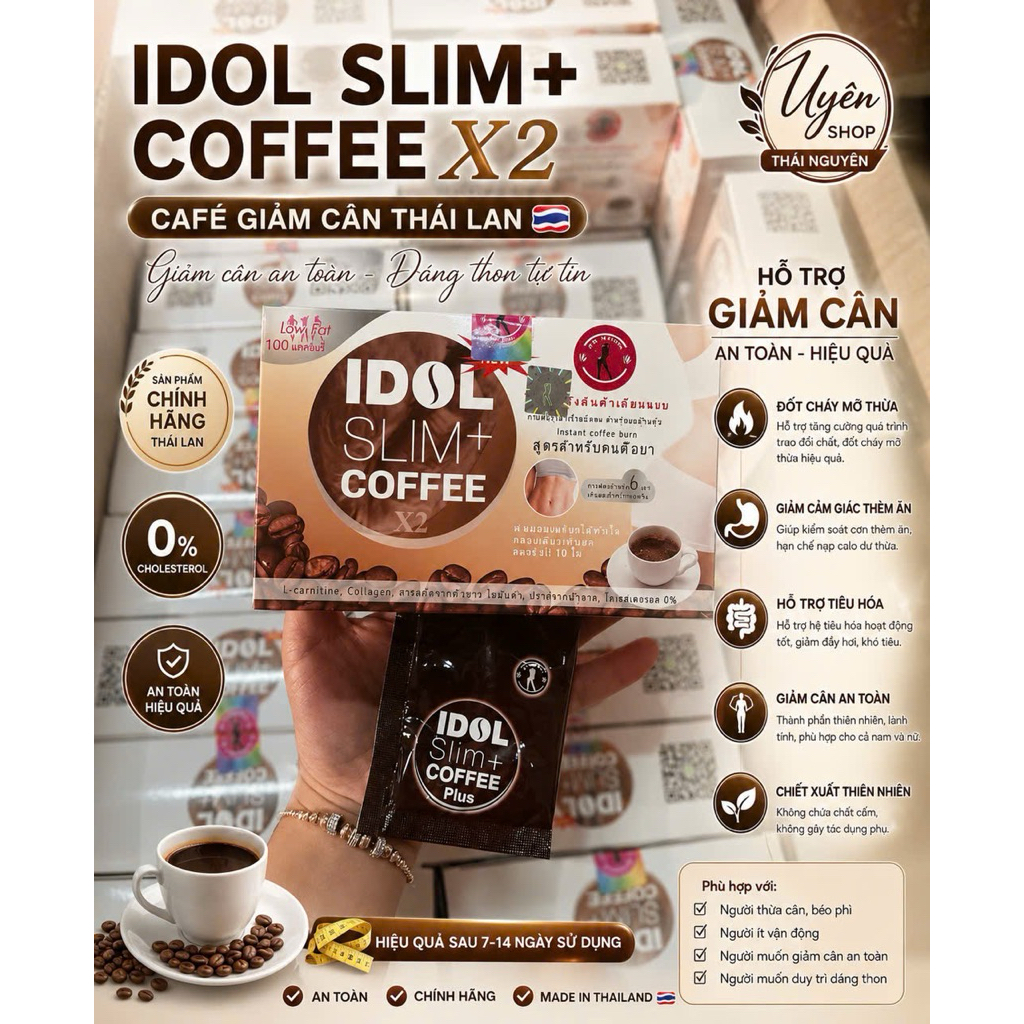 Cà Phê Giảm Cân Thái lan Idol Slim + Coffee X2 Hộp 10 Gói Giảm Cực Mạnh