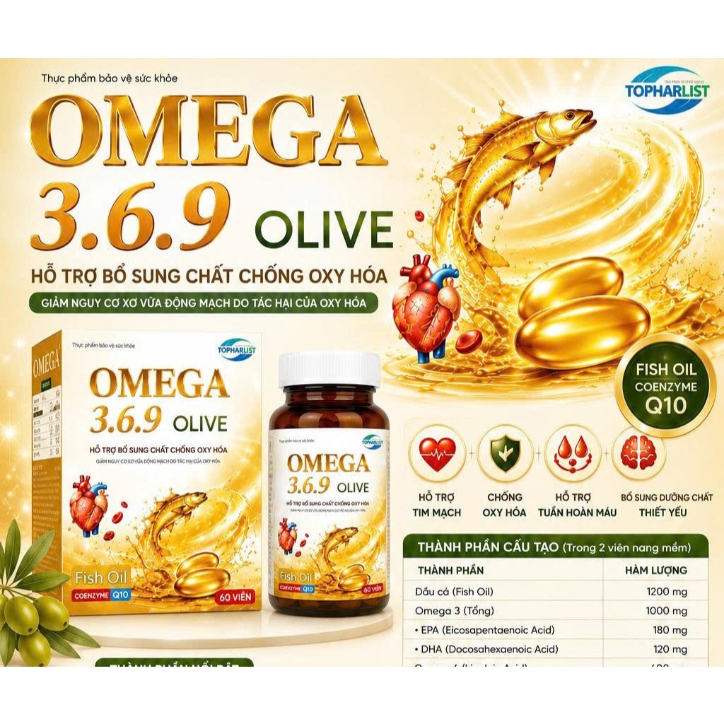 OMEGA 369 OLIVE hỗ trợ bổ sung chất chống oxy hóa, giảm nguy cơ xơ vữa động mạch do tác hại của oxy 