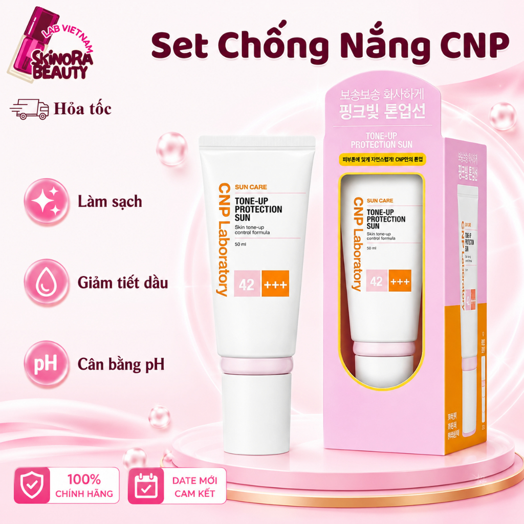 Set Kem Chống Nắng CNP Kem Chống Nắng Nâng Tone Kiềm Dầu CNP Laboratory Tone-Up Protection Sun SPF42