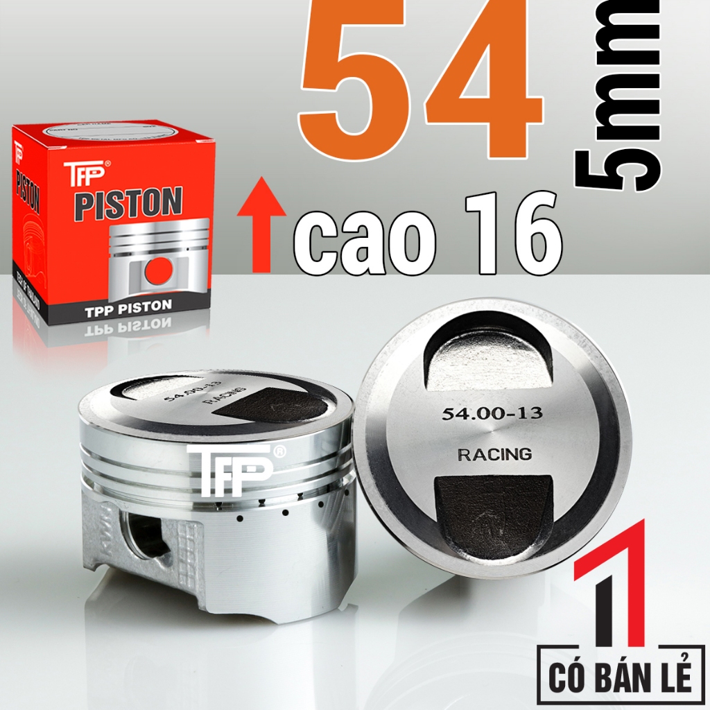 [TRÁI QUẢ PISTON 54] cao 16mm tùy chỉnh cho Wave Dream Sirius Piston xe máy LẺ hoặc bộ, Phụ tùng TPP