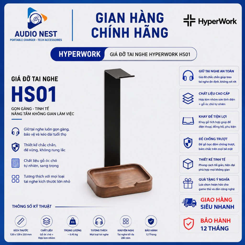 Giá đỡ tai nghe HyperWork HS01