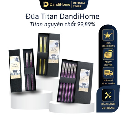Đũa Titan DandiHome Cao Cấp 99,89% Ti, Đũa Ăn Cơm Nhẹ Bền Chống Gỉ, 23,5cm, Hộp 2/5 Đôi