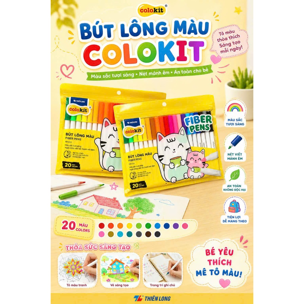 Bút Lông Màu Fiber Pen Colokit 20 Màu An Toàn