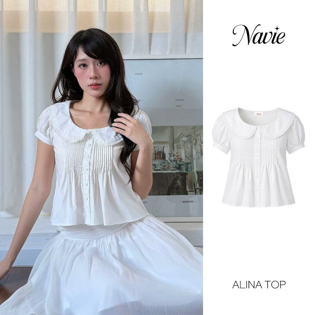 NAVIE - Áo kiểu cổ sen ALINA phối viền ren thời trang nữ
