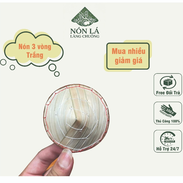Set 50 nón lá mini - Nón mini 3 vòng làm móc khóa, Charm túi, Decor, Làm đồ Hanmade DIY