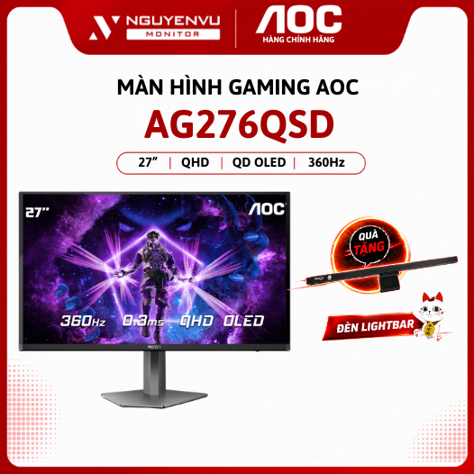 [Tặng Đèn] Màn Hình Gaming AOC AGON Pro AG276QSD 27 inch 2K (QHD/OLED/360Hz/0.3ms) - Bảo Hành 3 Năm