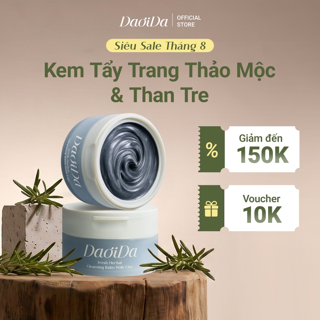 Combo 2 Kem Tẩy Trang Thảo Mộc Và Đất Sét DaoiDa - Sạch Sâu, Cải Thiện Mụn Đầu Đen & Lỗ Chân Lông 110g