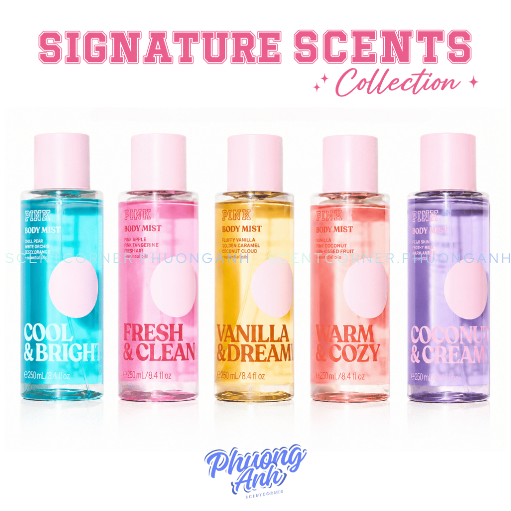 Cool & Bright | Warm & Cozy | Fresh & Clean | Vanilla Dreamy - Xịt thơm Body Mist PINK 250ml