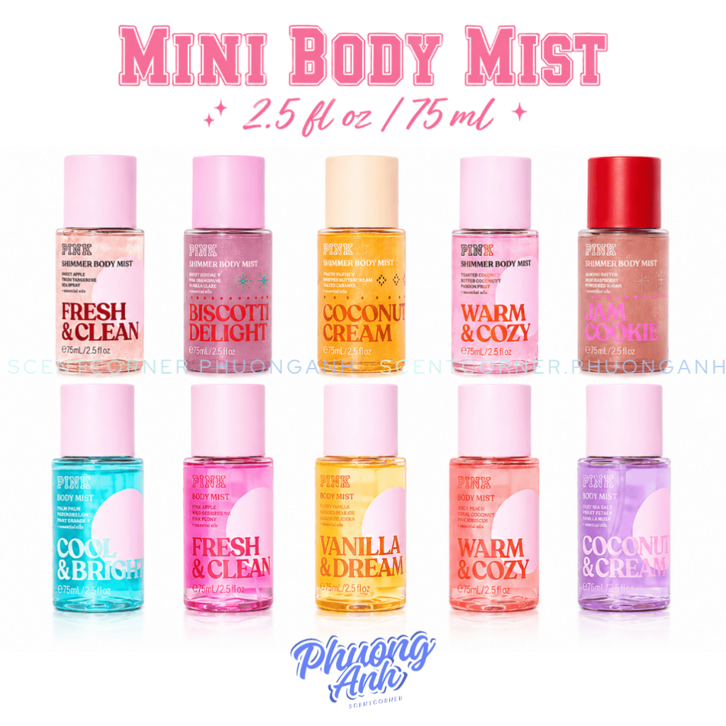 [ TRAVEL SIZE ] Cool & Bright | Fresh & Clean | Vanilla Dreamy - Body Mist Pink 75ml