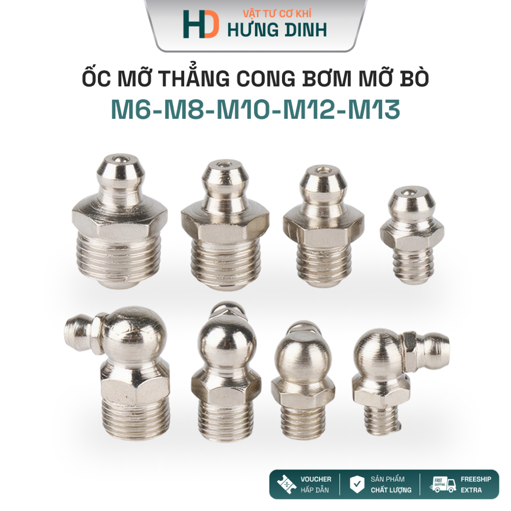 Combo 5 10 Cái Vú mỡ/Ốc Mỡ M6 M8 M10 M12 - Thẳng/Cong 45