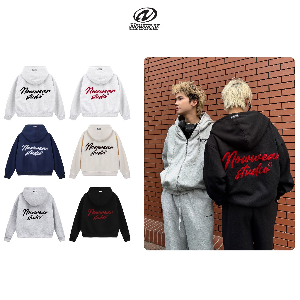 Áo khoác Hoodie Zip form boxy 2Da Thêu xù Nowwear Hoodie Zip 2da Local Brand Unisex Có  2 Túi trong