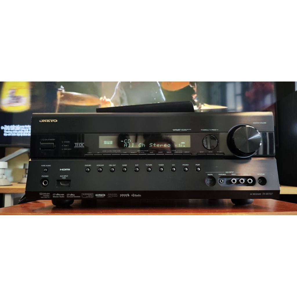 Amply Onkyo SR707 face đen có pre out, chỉnh EQ