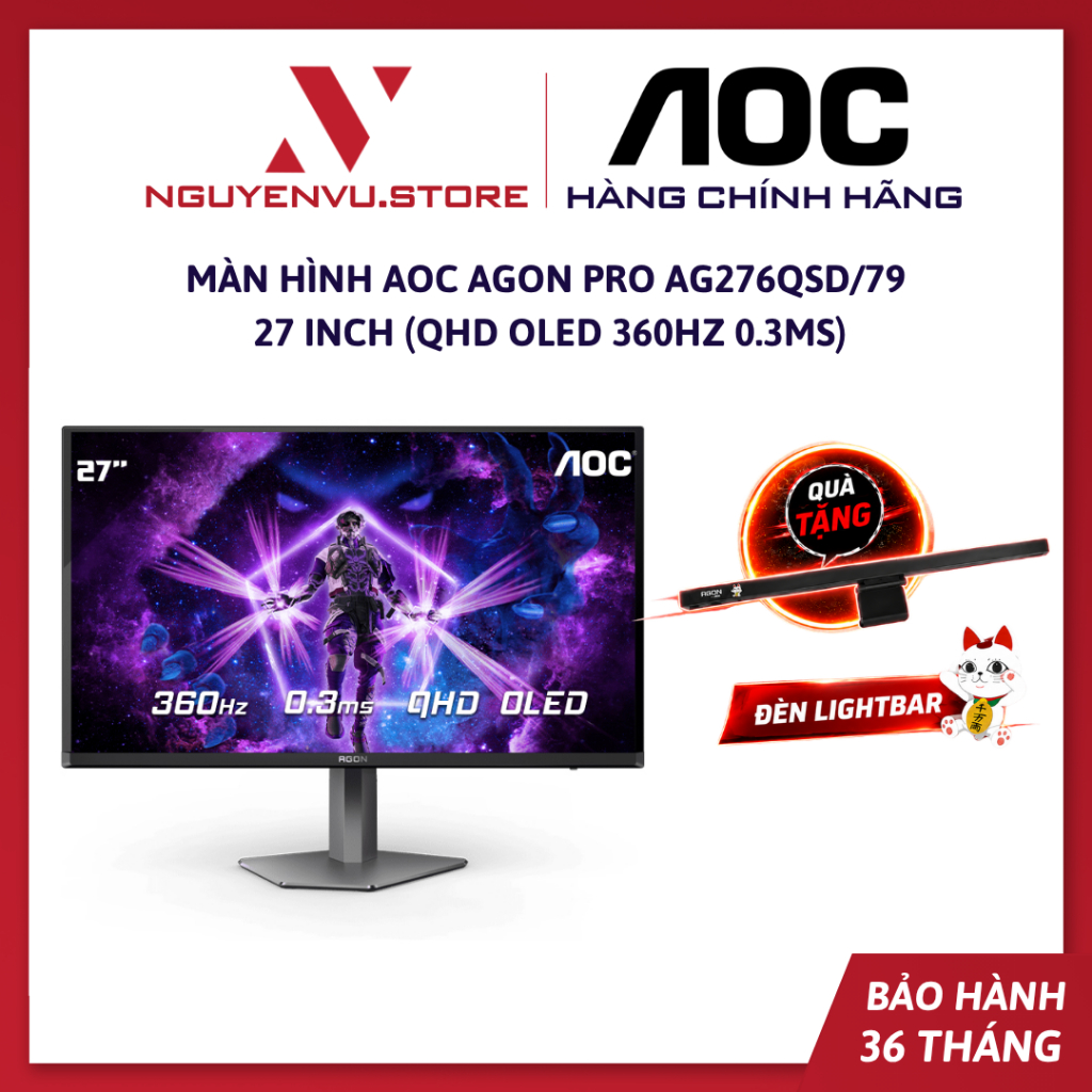 [Tặng Đèn] Màn Hình Gaming AOC AG276QSD 27 inch 2K (QHD/QD-OLED/360hz/0.03ms) - Hàng Chính Hãng