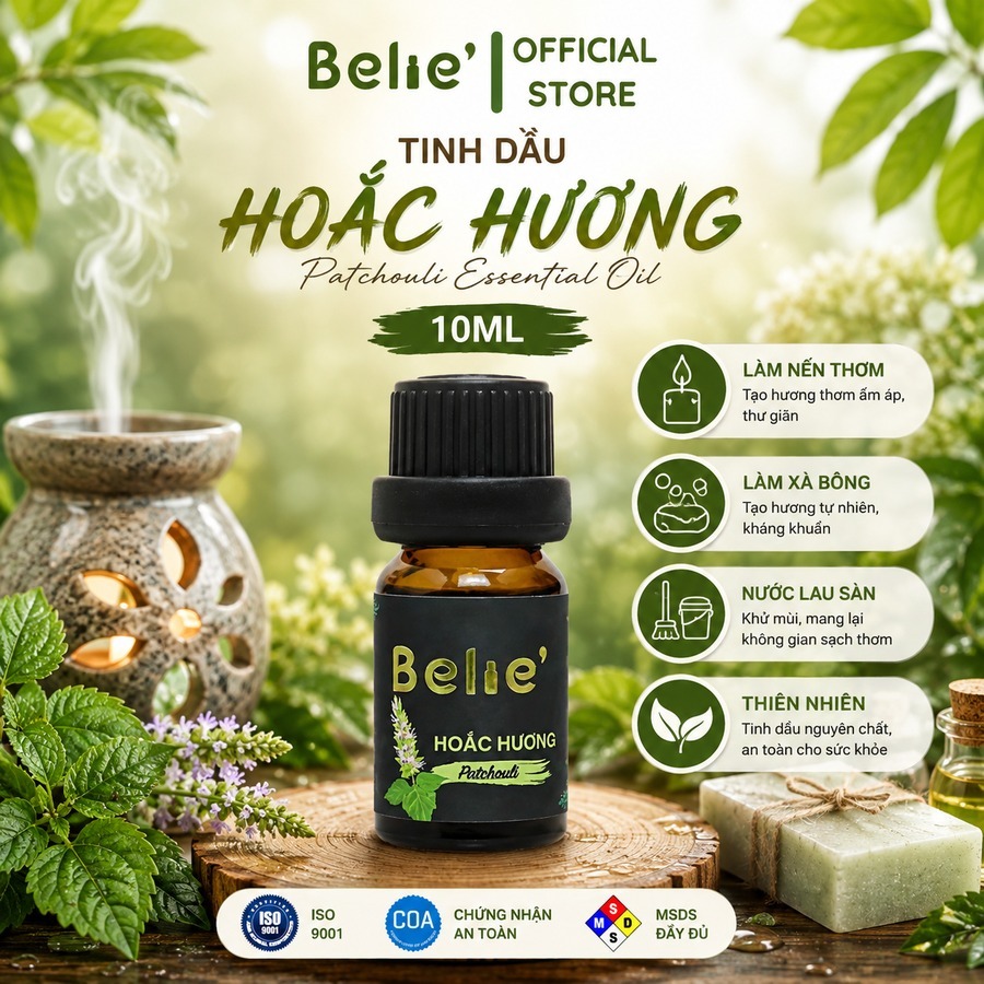 Tinh Dầu Thiên Nhiên Belie’-  Tinh Dầu Hoắc Hương 10ml Belie' Pha Chế Làm Nến Thơm, Xà Bông, Nước La