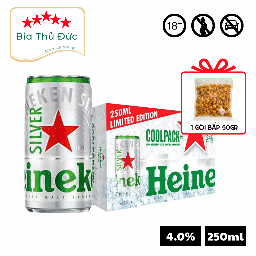 [Thùng] Bia Heineken Silver (Ken bạc) lon 250ml nồng độ 4,0% ngon bổ rẻ