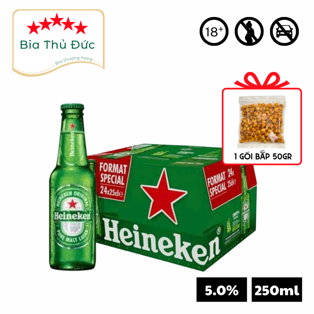 [Thùng + Bắp] Bia Heineken NHẬP KHẨU PHÁP Thùng 24 chai 250ml Ngon Chất Lượng (Date T01/2027)