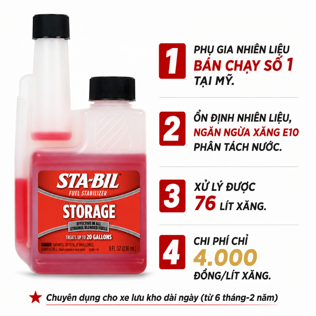 STA-BIL Storage Fuel Stabilizer - Phụ gia ổn định xăng E10 nội địa Mỹ
