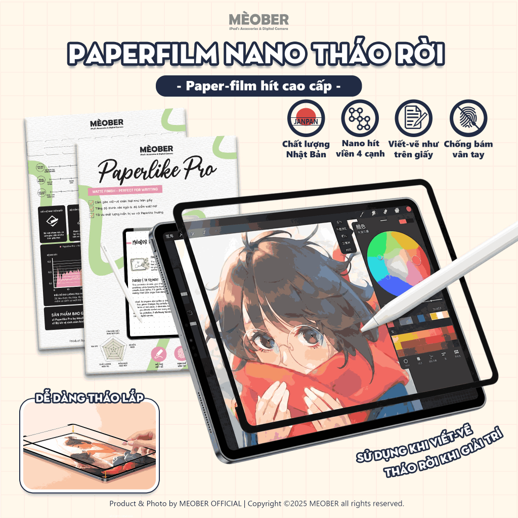 [Paperlike Nano] Dán màn hình iPad Paperfilm hạt Nano - Nhám mịn mới, hỗ trợ tháo rời, tăng cường hi