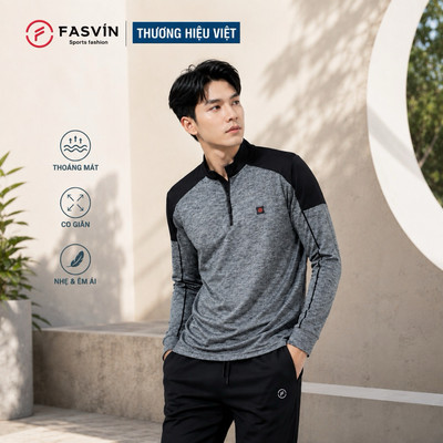 Áo thể thao nam Fasvin AC22519.HN cổ tàu chất Melanger vải mềm mại co giãn thoải mái.