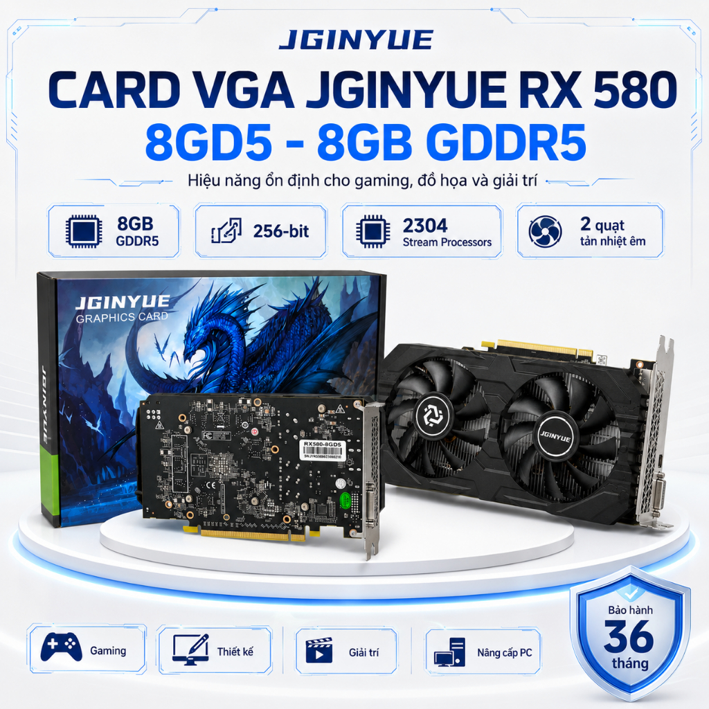 Card VGA Hãng JGINYUE RX 580 - 8GD5, mới 100% - Bảo Hành 36 Tháng