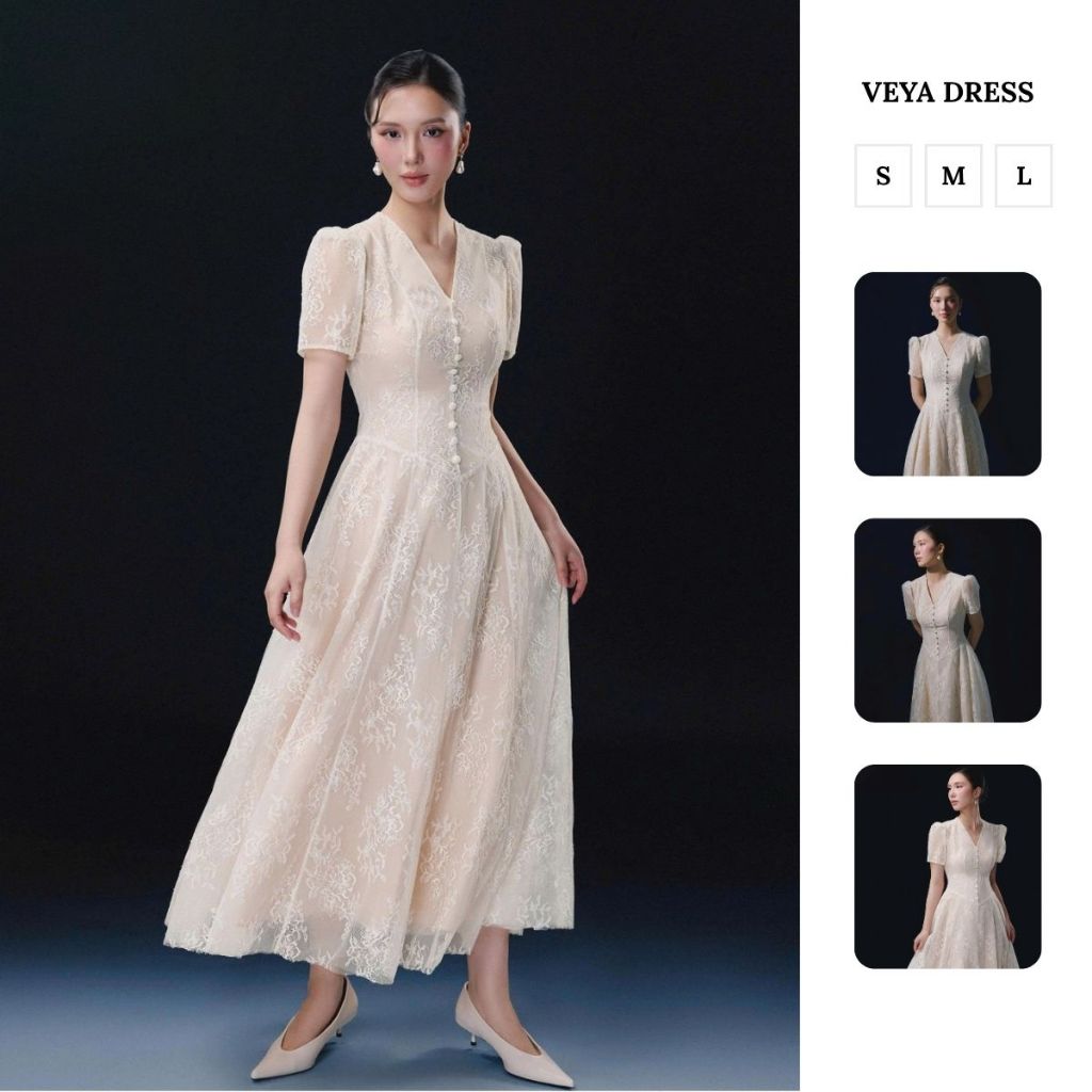 Đầm ren cổ V dáng xòe VEYA DRESS by LAVIEM