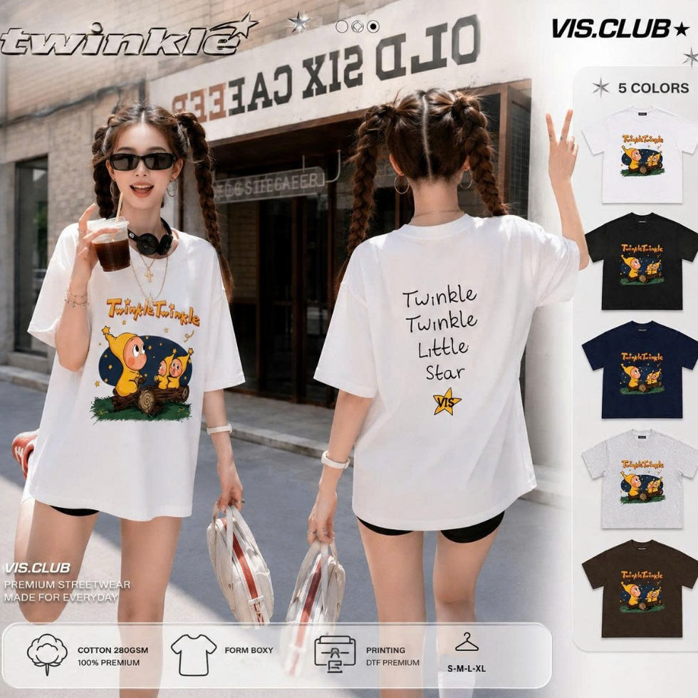 Áo thun Boxy VIS.CLUB Twinkle Little Star Cotton 2 Chiều Premium 280GSM DÀY DẶN