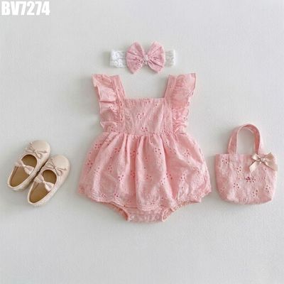 Body Váy Bé Gái Màu Hồng Thêu Hoa Tay Bèo Phong Cách Công Chúa MINTSCLOSET BV7274
