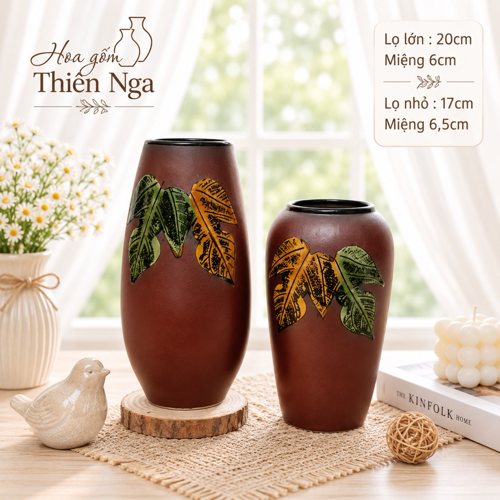 Combo 2 lọ hoa gốm men khô Bát Tràng