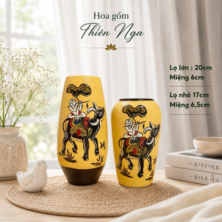 Combo 2 lọ hoa gốm men khô Bát Tràng