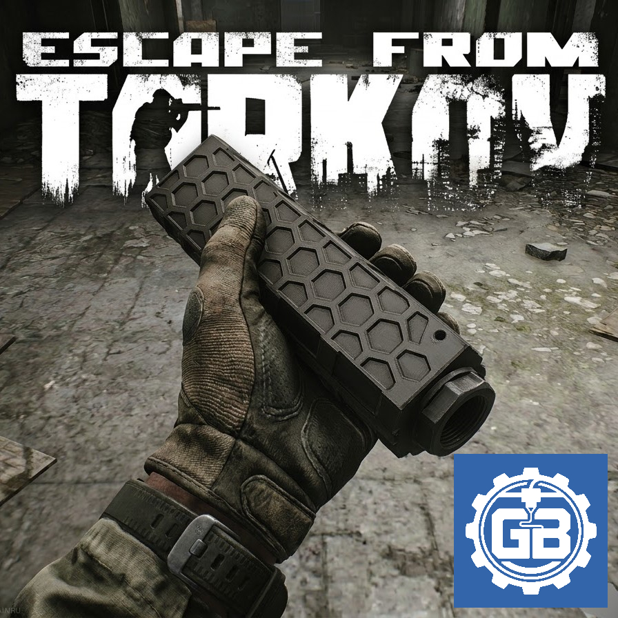 Phụ kiện bánh tổ ong Waffle Escape From Tarkov Wafflemaker Suppressor 14mm in 3D trưng bày