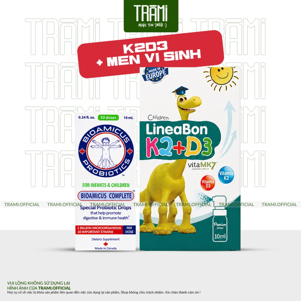 [COMBO] LineaBon K2D3 + Men Vi Sinh Bioamicus, Hỗ Trợ Tiêu Hóa, Tăng Đề Kháng, Bổ Sung D3 K2
